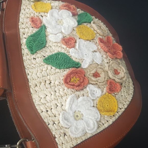❌SOLD❌Patricia Nash Ossi Satchel Raffia Crochet Floral Leather Crochet Crossbody - Picture 4 of 16